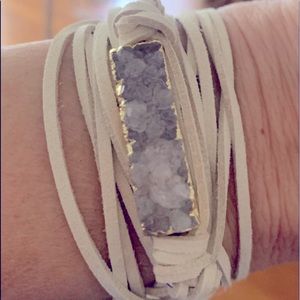 Druzzy with gold-color detail, wrapped in vegan leather cord, for neck or wrist